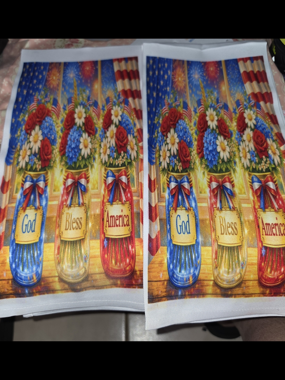 Patriotic 'God Bless America' Red, White & Blue Holiday Flag Kitchen Tea Towels